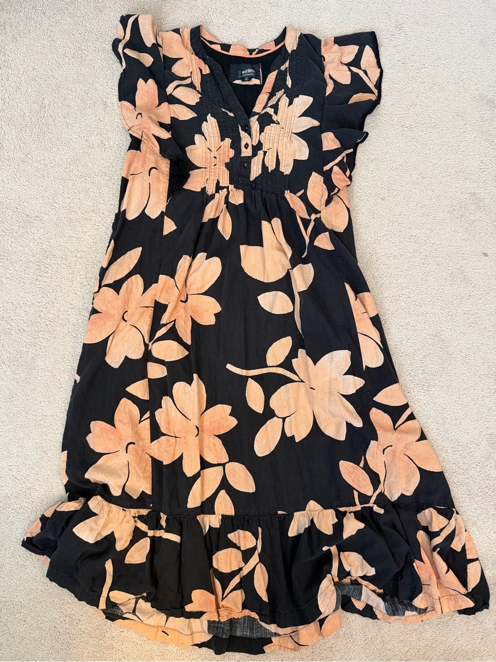 Anthropologie Maeve Floral Flounce Maxi Dress - Black & Peach - Picture 2 of 6